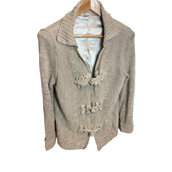 Coldwater Creek Brown Knotted Satin Lined Hook and Loop Cardigan Sweater - Picture 3 of 10